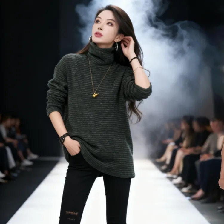 韩系简约条纹长袖打底衫2025秋冬新款设计感小众休闲显瘦保暖上衣