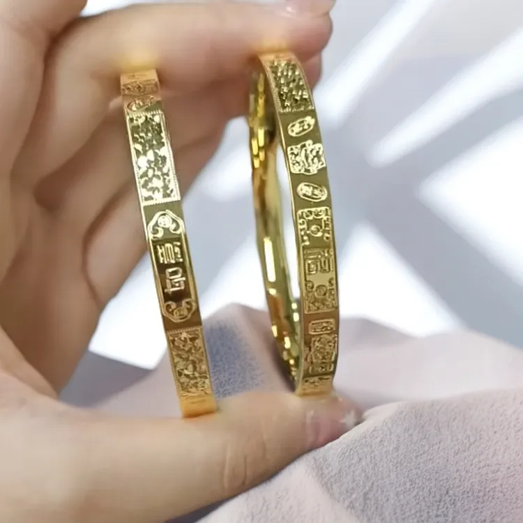 足银手镯 吉言碎冰冰手镯时尚百搭镯子简约经典实心金色不掉色