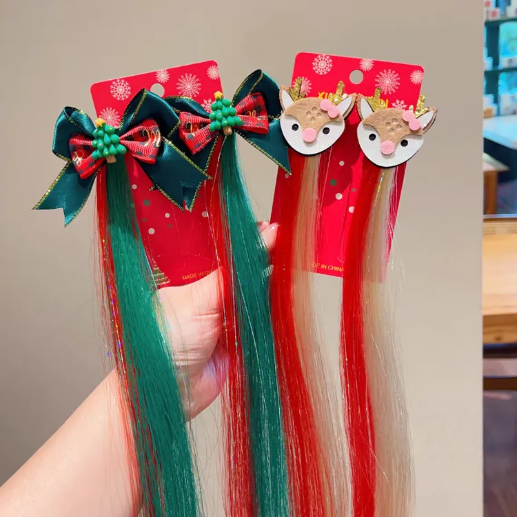 （俏萌宝）圣诞节氛围假发辫头饰发夹星星圣诞树女童拍照鸭嘴夹发饰