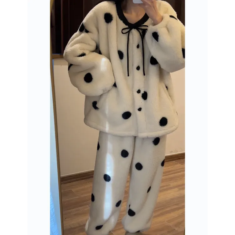 【高品质】亲子睡衣秋冬季母女儿童北羔绒加厚睡衣女童家居服冬款