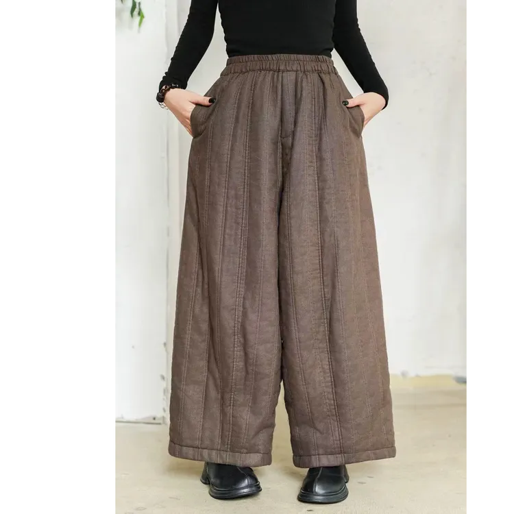 新款苎麻棉裤时尚百搭松紧腰设计师款休闲宽松冬季阔腿裤韩系版本