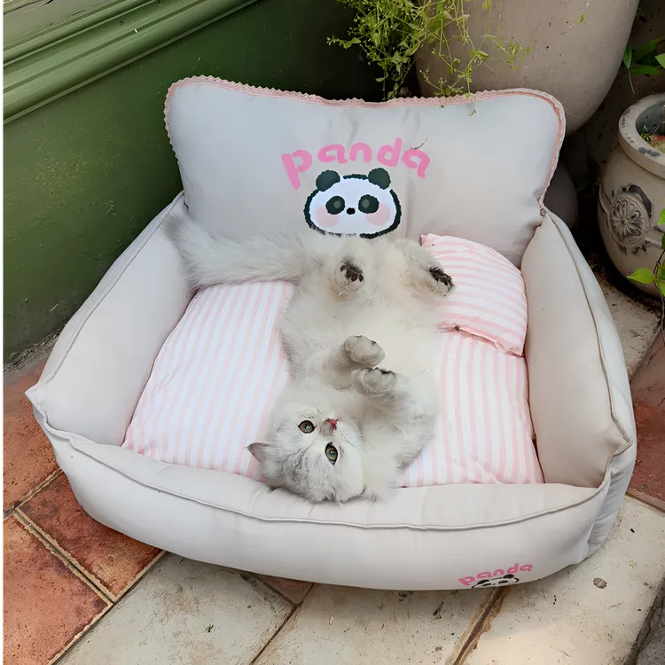 比熊牛奶妹妹可拆洗冷感宠物沙发窝粉条纹色韩系春狗窝猫窝公主风 熊猫