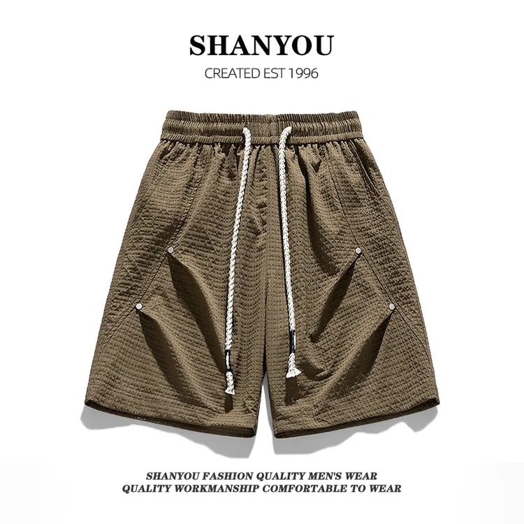 泡泡纱冰丝短裤男夏季薄款宽松加大码运动五分裤男士休闲沙滩裤潮