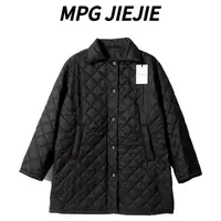 【黑菱格】大码早秋厚款翻领菱格棉服外套