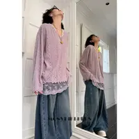 MoNvKiKiPlus2「海棠花未眠」大码微胖V领蕾丝打底上衣（抓毛）#1869