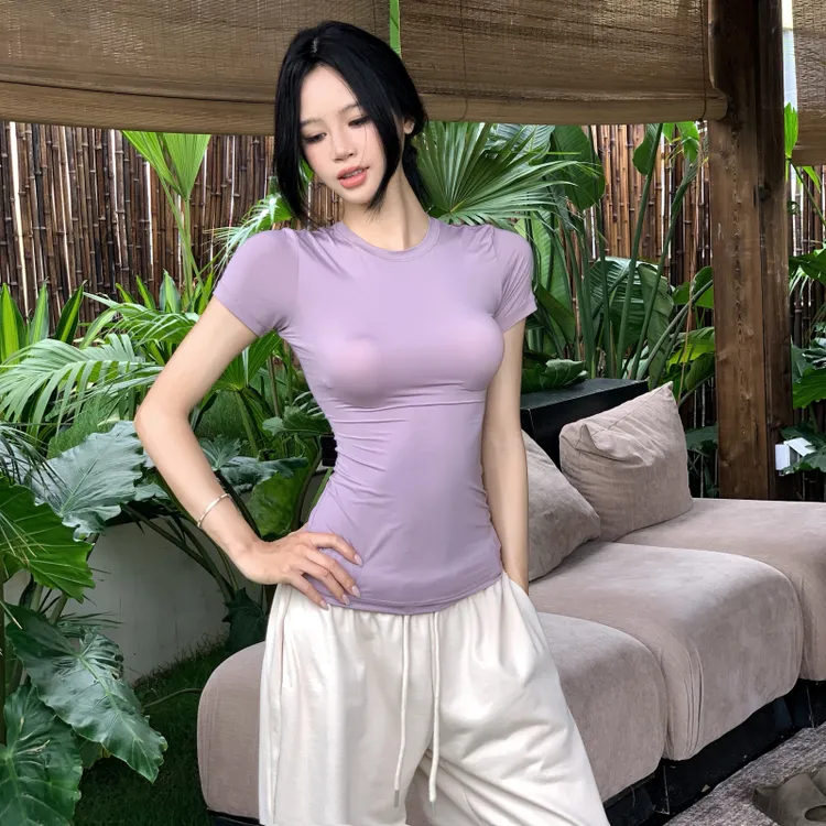 夏季薄款女套装纯欲风显瘦修身内搭打底短袖t恤+松紧带长款阔腿裤