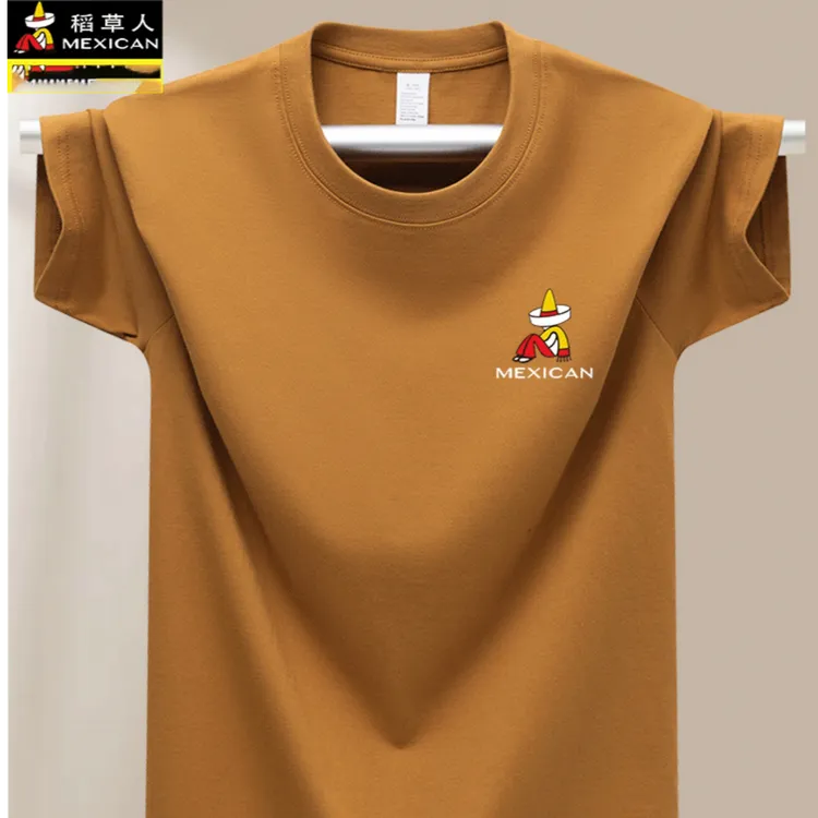 稻草人正品100纯棉短袖t恤男夏圆领纯色字母重磅体恤短袖男t恤