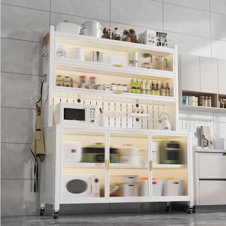 MING XIU厨房置物架餐边柜储物柜落地微波炉碗碟子多功能收纳橱柜