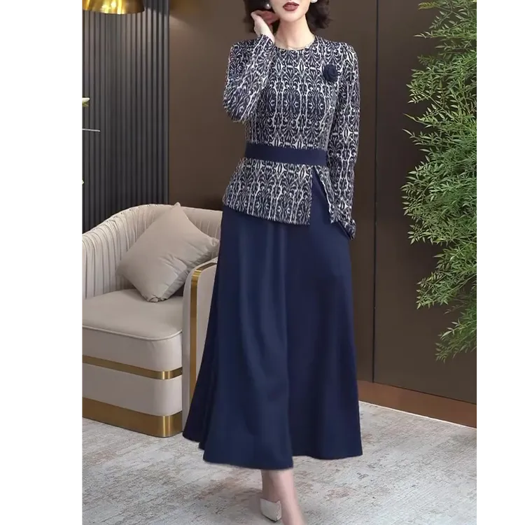 高端时尚假两件连衣裙女2025春秋新款轻奢洋气收腰显瘦气质中长裙