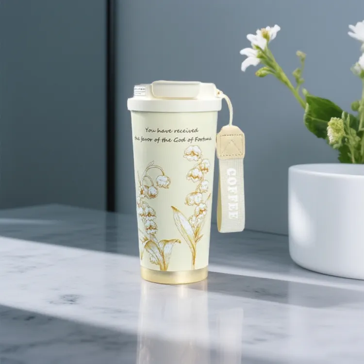 保温水杯保温杯316不锈钢咖啡杯家用便携水杯轻奢高级感铃兰水杯