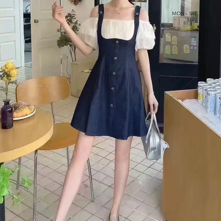 秋季裙子拼接小个子气质常规可爱风套头少女风连衣裙泡泡袖