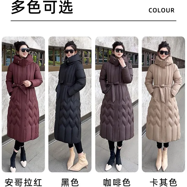 【衣雅严选】8110-2413#加棉加厚加大款系带连帽保暖棉服长款外套
