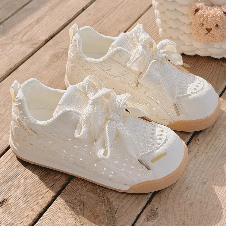 夏季透气小白鞋女百搭配裙子的鞋子面包板鞋薄底运动鞋阿甘德训鞋