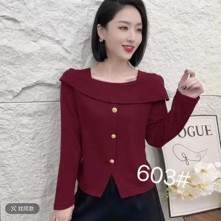 2025早春新款一字肩设计感长袖t恤洋气高级感纯色简约百搭上衣女