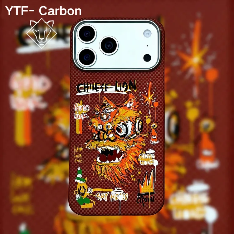 适用iPhone17promax1615凯夫拉纤维超薄防摔手机壳新年醒狮保护套