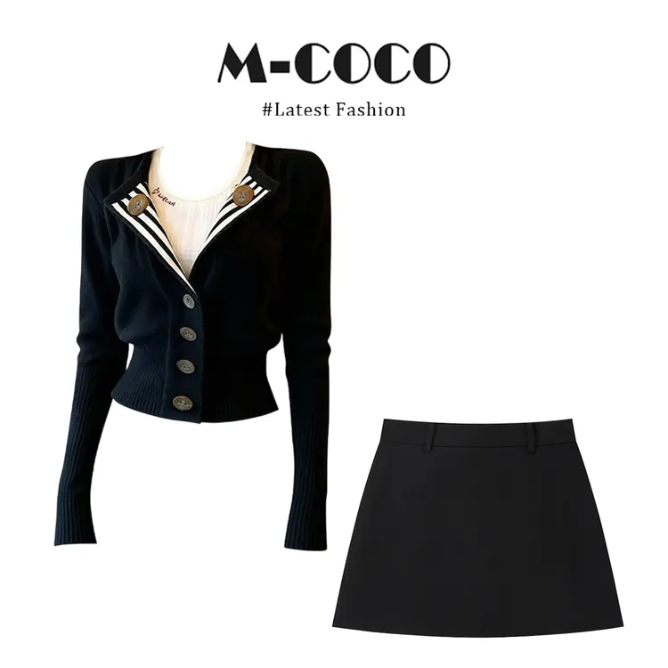 MARIE.COCO韩系小香风针织开衫毛衣内搭刺绣吊带背心短裙秋冬套装