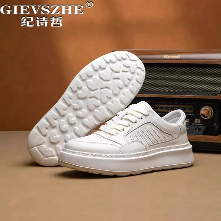 纪诗哲男鞋运动潮流小白鞋牛皮透气手工休闲皮鞋男士厚底百搭板鞋