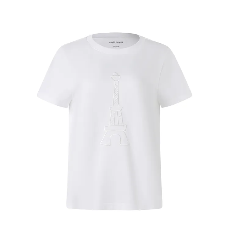 ANAÏS ZHANG【PARIS】手绘埃菲尔铁塔刺绣新疆长绒棉圆领T恤