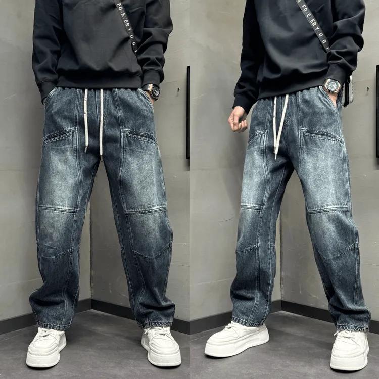 2025秋季新款水洗直筒牛仔裤男士秋季轻奢直筒裤潮百搭日系阔腿裤