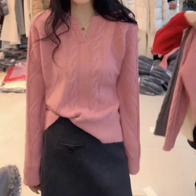 新款百搭宽松时尚半开领毛衣上衣LK2509092