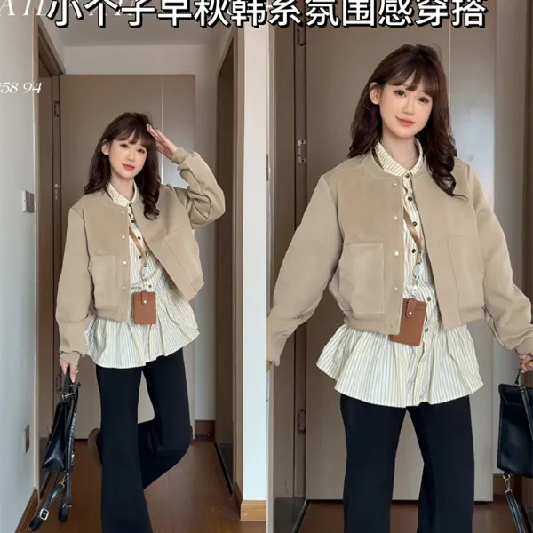 卡其色棒球服外套女正肩短款夹克2025新款韩系慵懒chic早秋季穿搭
