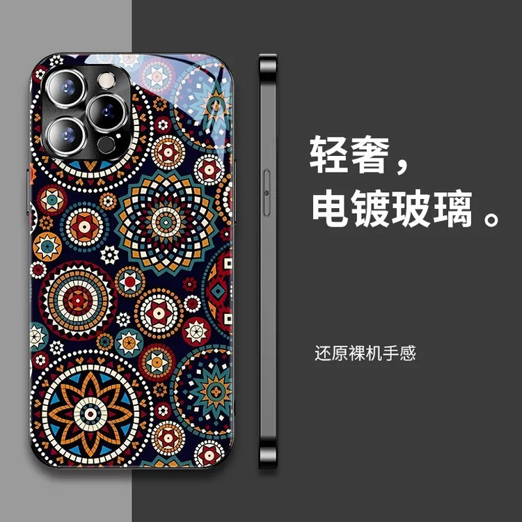 复古花纹适用于情侣iPhone16苹果15卡通手机壳17promax玻璃高级感
