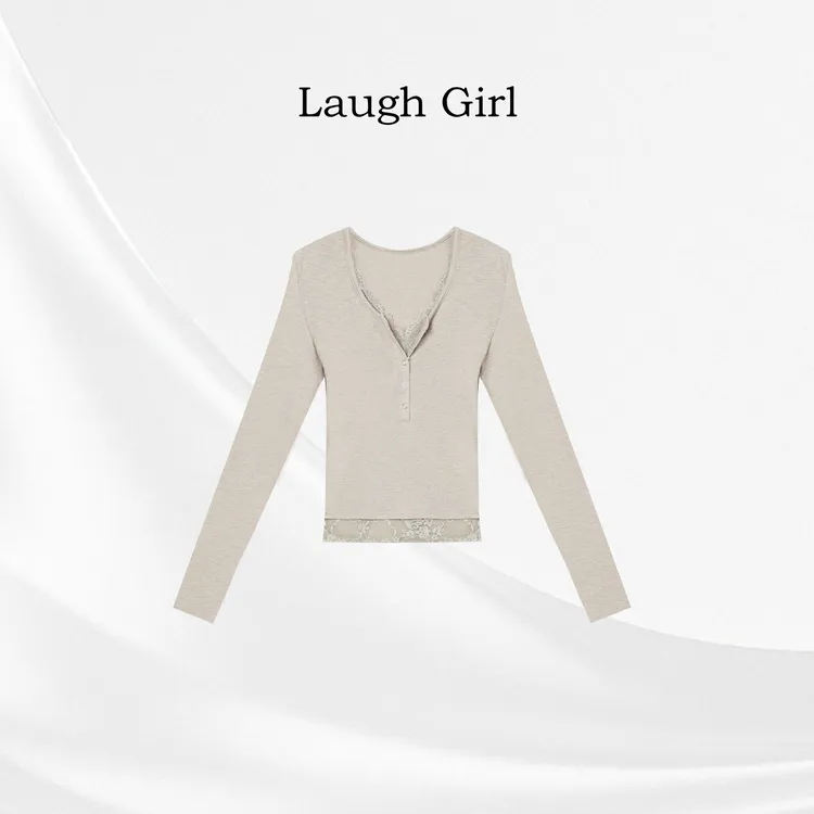 楚楚君 Laugh girl【娇俏欲感】纯欲U领假两件蕾丝上衣CL551153J
