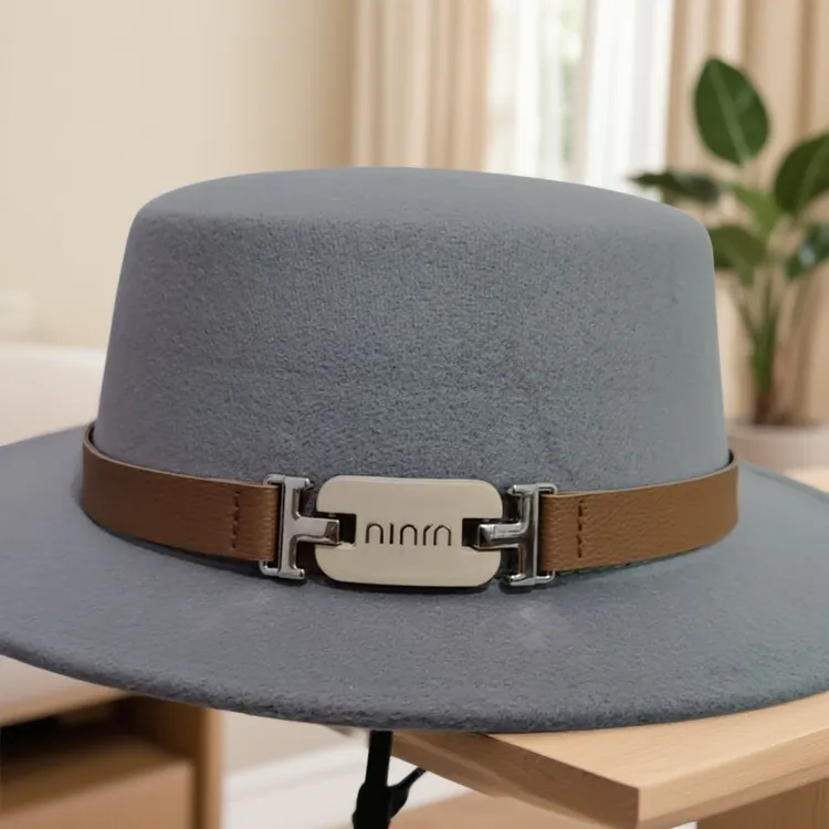 毛呢平顶礼帽子韩系秋冬英伦复古百搭设计感毡帽子男女出游自营