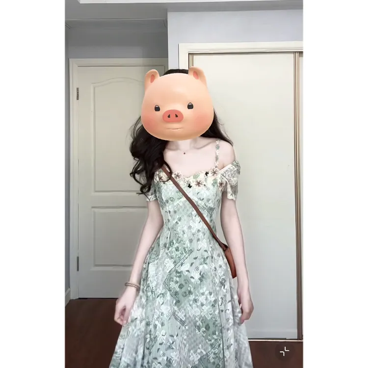 大码【绿野仙踪】夏季新款法式度假风绿色碎花连衣裙显瘦气质长裙仙