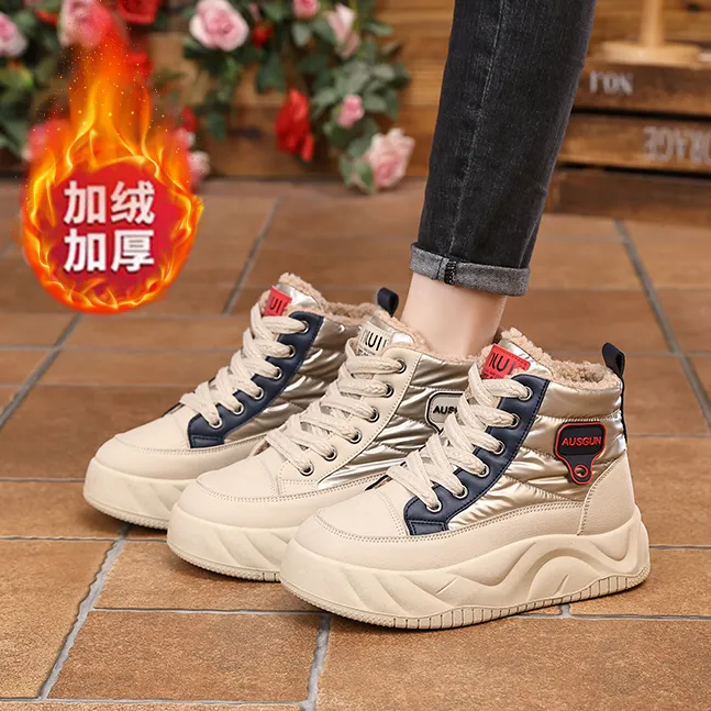 2025新款女鞋棉鞋冬季新款加绒厚底增高5CM高帮休闲轻便板鞋女鞋