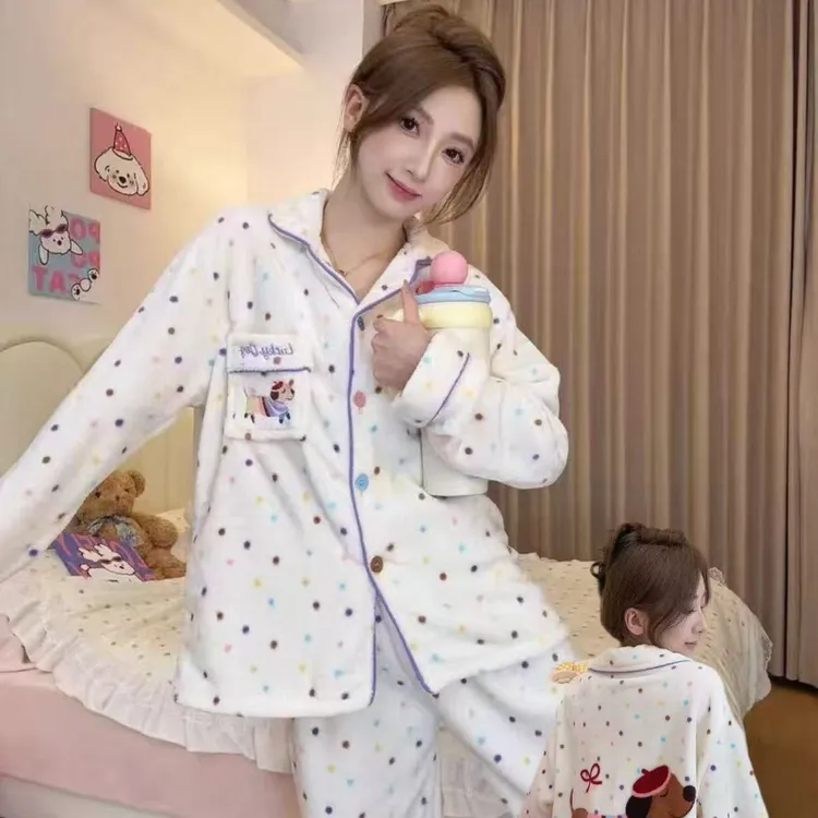 【阿婷家】790新款毛绒 冬季保暖卡通甜美翻领家居可外穿套