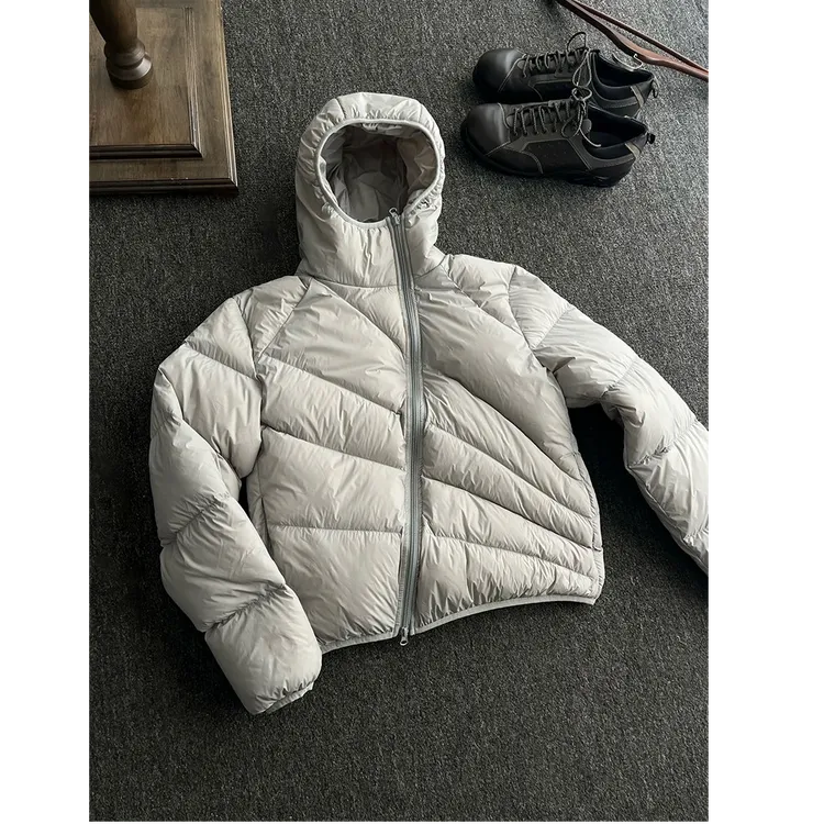 白鸭绒轻薄排骨款羽绒服男款冬季斜拉链连帽棉服外套加厚防寒棉袄