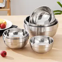 尚佰厨聚博联食用级不锈钢双层砂光面碗防滑防烫耐摔大号成人汤碗