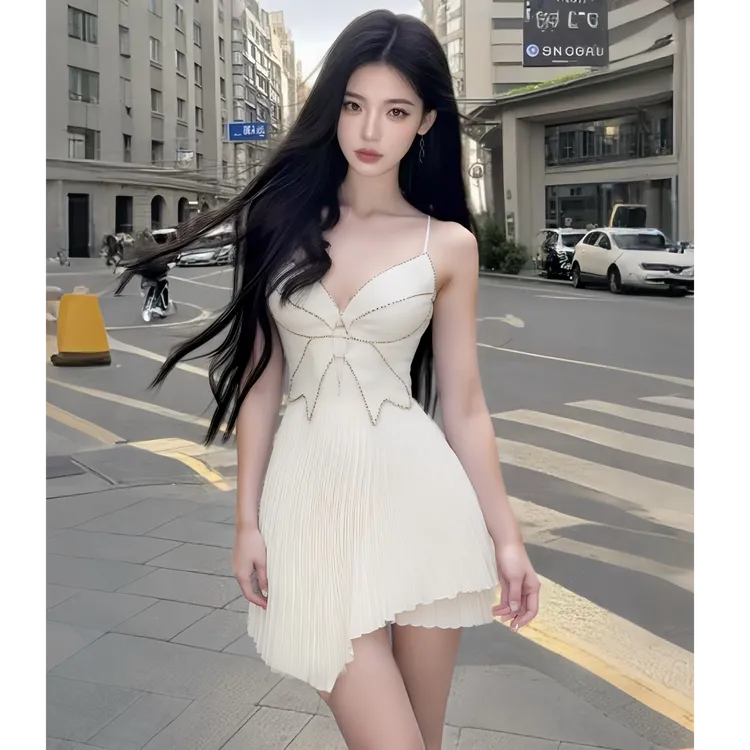 白色纯欲性感氛围感新款时尚气质温柔辣妹吊带连衣裙小众设计感