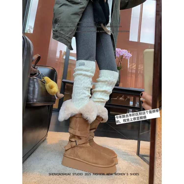 厚底雪地靴女2025新款爆款冬季加绒长筒靴子加厚防水防滑东北棉鞋