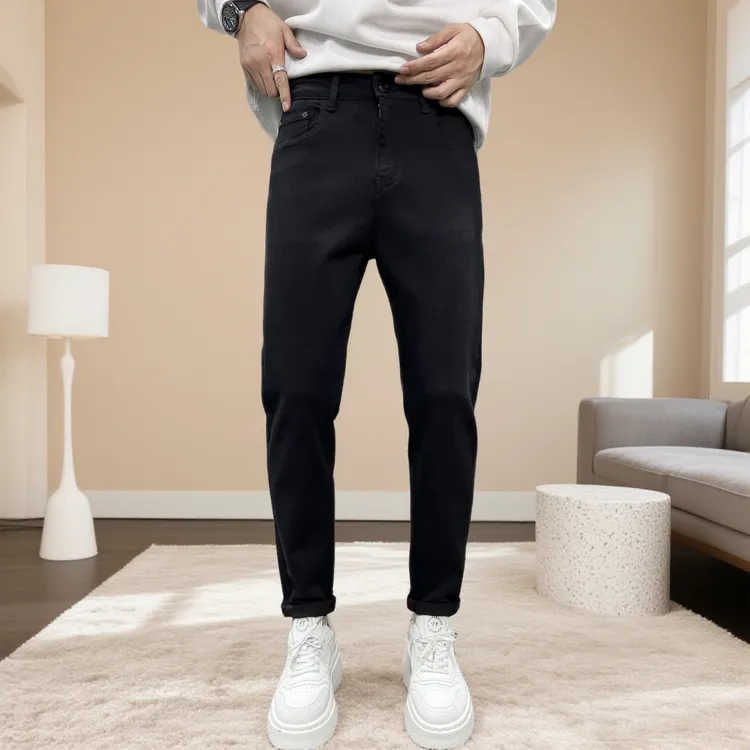 【防褪色】冬季款莱赛尔加绒黑色修身弹力百搭牛仔裤 （9379）