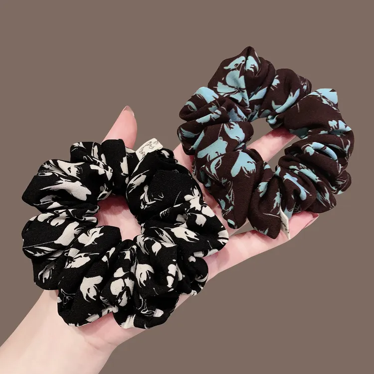 简约复古印花大肠发圈优雅气质时尚缎面扎发发圈百搭头绳发饰女