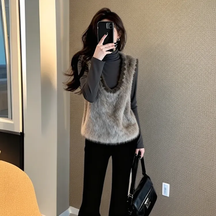 软糯慵懒松弛高级感休闲随性通勤风流行百搭灰色马甲女2025冬毛衣
