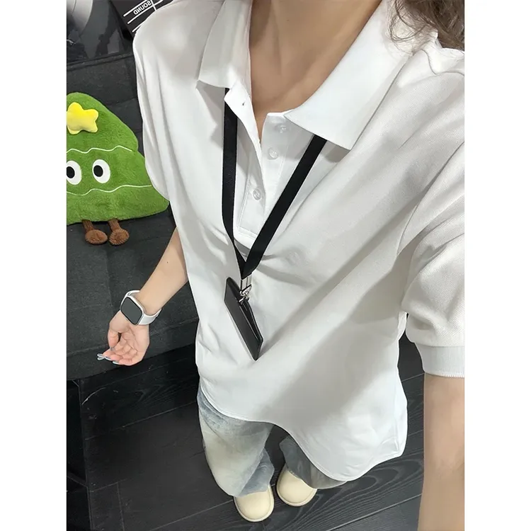 白色日系男生短袖polo衫夏季少年感穿搭翻领t恤重磅美式正肩半袖