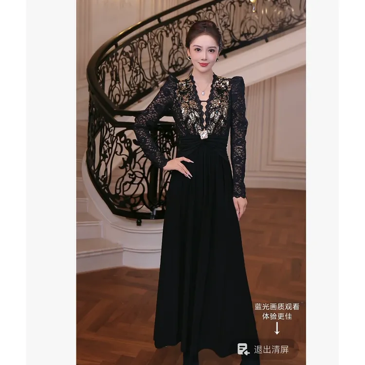 【芙娜妮】2025秋冬季显瘦女款爆款轻奢洋气百搭连衣裙F2531216