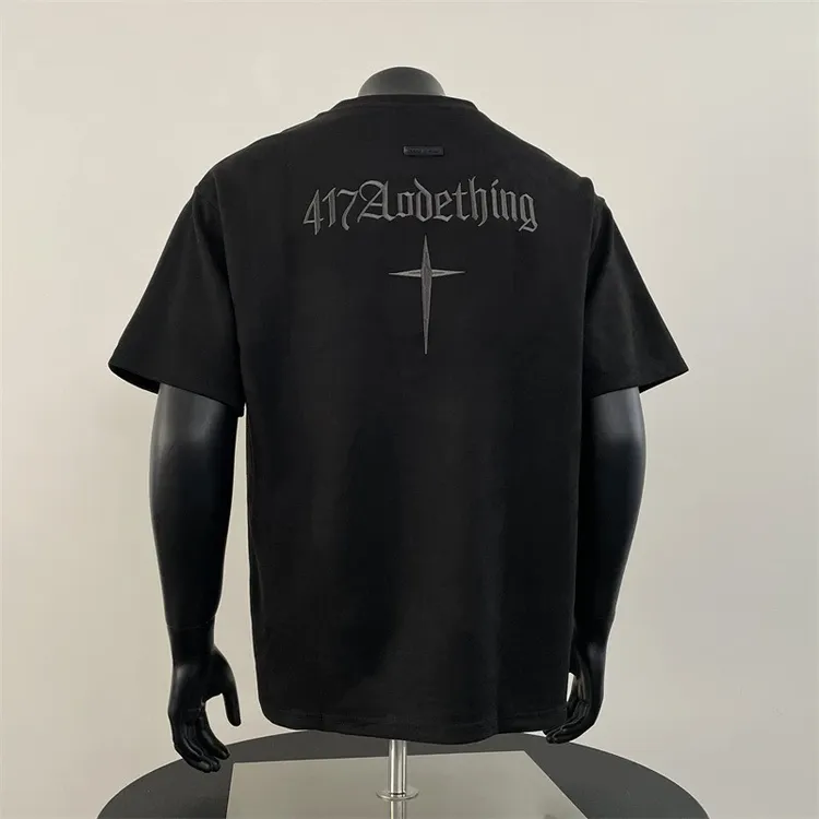 重工刺绣紫色麂皮绒短袖t恤男夏季潮牌美式衣服重磅圆领半袖体恤