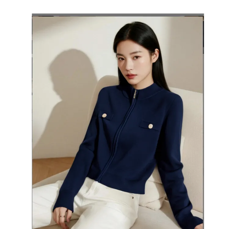 晚白【新品】拉链针织开衫女25052562