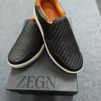 99新 ZEGNA 男士春秋时尚编织纹纯色无带一脚蹬