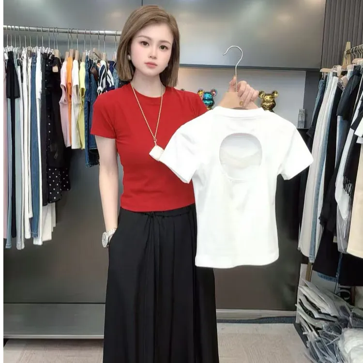 ZOZO-6301夏季新款女后背漏洞小心机素版瘦身百搭T恤