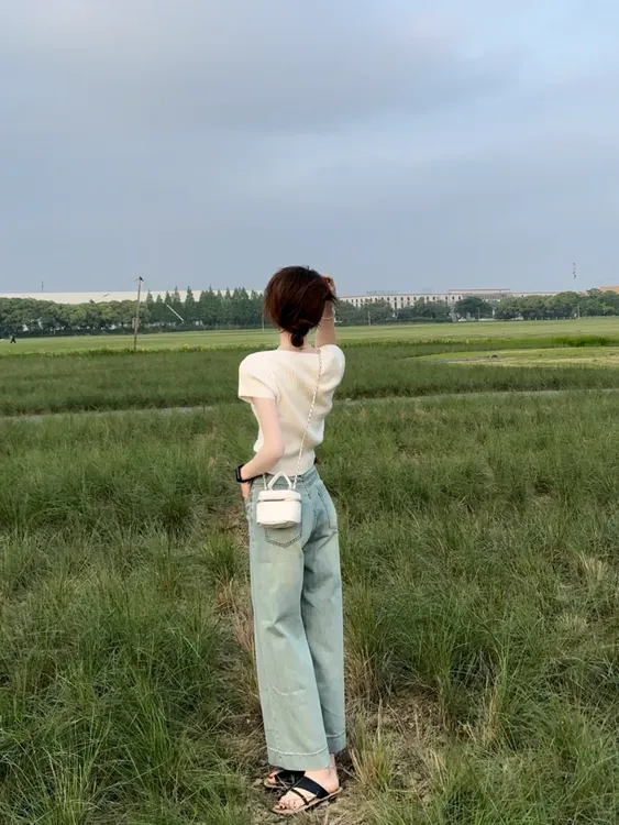 2025夏季新款韩系穿搭一整套女针织上衣搭配高腰牛仔裤两件套装女