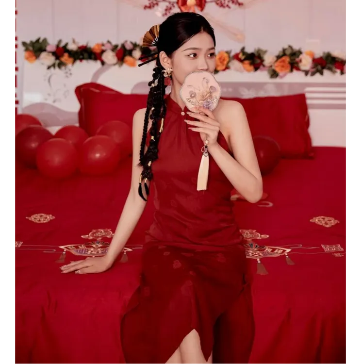 新中式旗袍敬酒服新娘2025新款晨袍红色结婚改良国风长裙订婚礼服