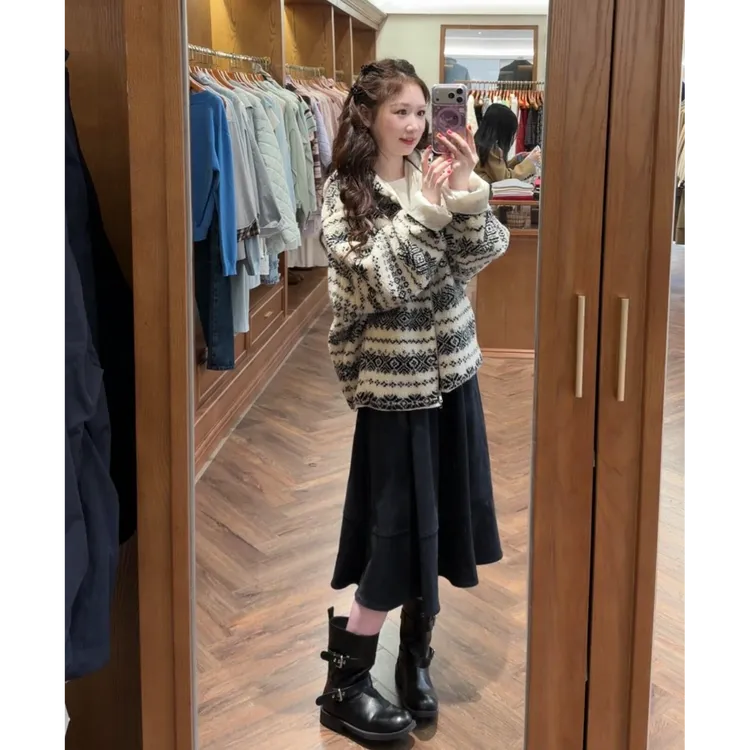 MARIE.COCO秋冬加厚保暖棉衣服宽松显瘦羊羔毛绒外套女半身裙穿搭