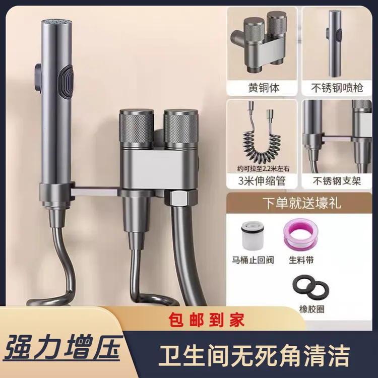嘉禾高端马桶伴侣一进二出双控出水强力喷枪卫生间角阀多功能套装