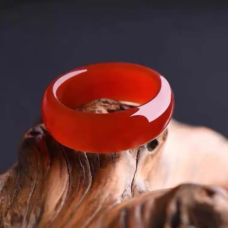 天然冰种红玛瑙戒指跑环绿玛瑙玉髓玉石戒指本命年红色指环男女款