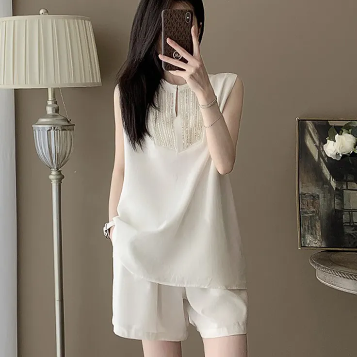 白色衬衫短裤套装夏季新款时尚洋气减龄休闲公主风轻奢风两件套女